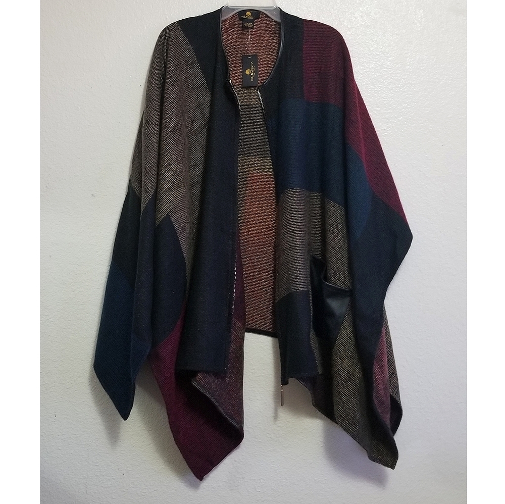 Open Front Color Patch Poncho
